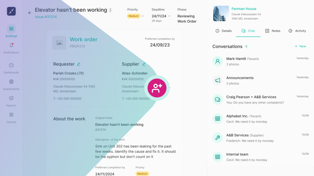 One ticket, multiple tenants. Centralised communication for shared building issues.